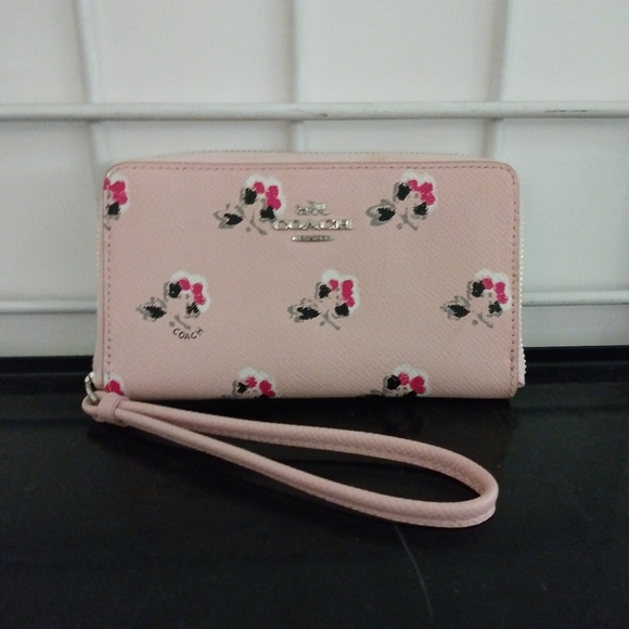 Coach Handbags - COACH Pink Floral Wallet Wristlet